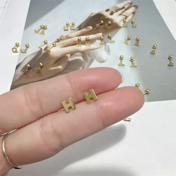 18G Tiny Initial Stud Earrings for Women Girls 925 Sterling Silver 14K Gold Plated Hypoallergenic Cute Small Alphabet Letter Cartilage Tragus 3mm Ball Screw Back Piercing Sensitive EarH Gold