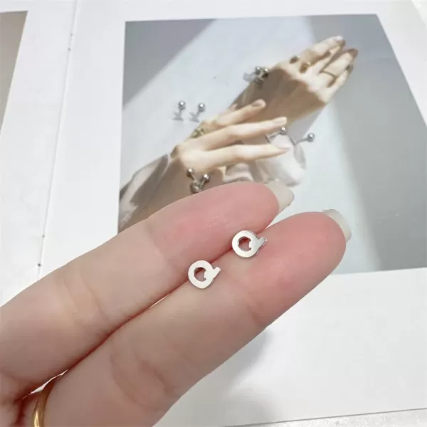 18G Tiny Initial Stud Earrings for Women Girls 925 Sterling Silver 14K Gold Plated Hypoallergenic Cute Small Alphabet Letter Cartilage Tragus 3mm Ball Screw Back Piercing Sensitive EarQ Silver