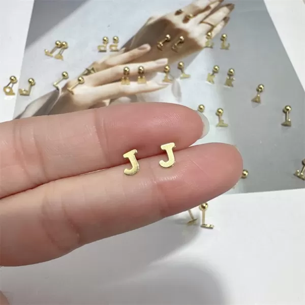 18G Tiny Initial Stud Earrings for Women Girls 925 Sterling Silver 14K Gold Plated Hypoallergenic Cute Small Alphabet Letter Cartilage Tragus 3mm Ball Screw Back Piercing Sensitive EarJ Gold