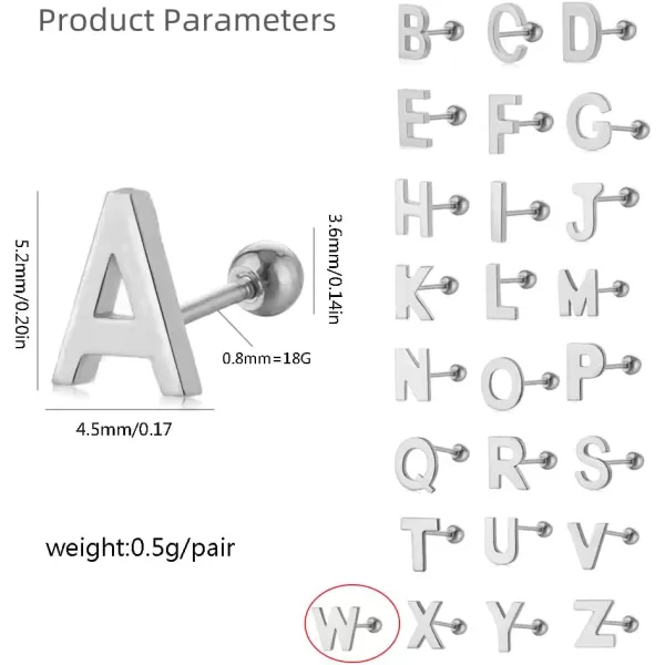 18G Tiny Initial Stud Earrings for Women Girls 925 Sterling Silver 14K Gold Plated Hypoallergenic Cute Small Alphabet Letter Cartilage Tragus 3mm Ball Screw Back Piercing Sensitive EarW Silver