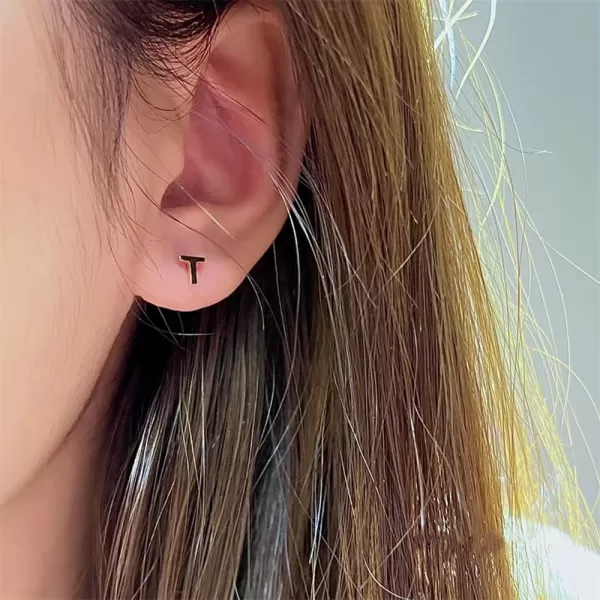 18G Tiny Initial Stud Earrings for Women Girls 925 Sterling Silver 14K Gold Plated Hypoallergenic Cute Small Alphabet Letter Cartilage Tragus 3mm Ball Screw Back Piercing Sensitive EarT Gold