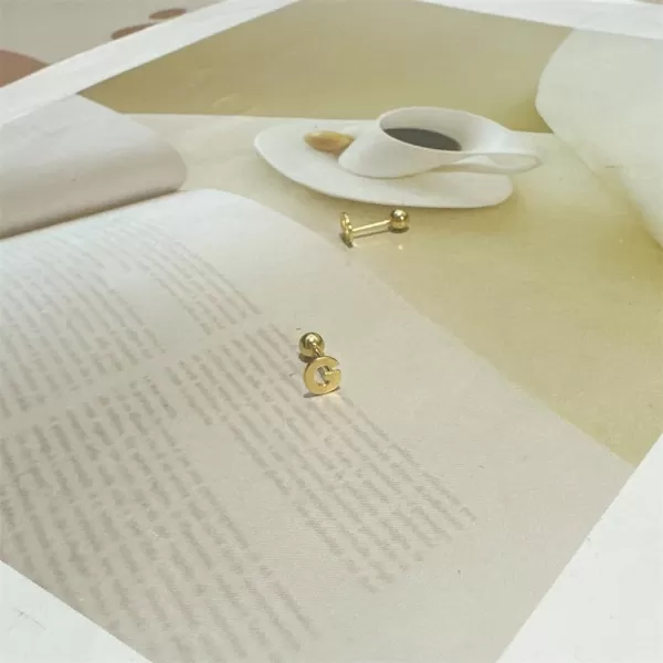 18G Tiny Initial Stud Earrings for Women Girls 925 Sterling Silver 14K Gold Plated Hypoallergenic Cute Small Alphabet Letter Cartilage Tragus 3mm Ball Screw Back Piercing Sensitive EarG Gold