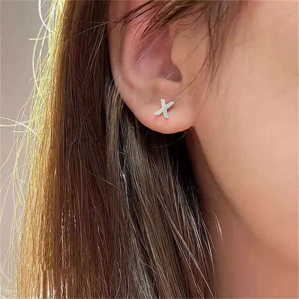 18G Tiny Initial Stud Earrings for Women Girls 925 Sterling Silver 14K Gold Plated Hypoallergenic Cute Small Alphabet Letter Cartilage Tragus 3mm Ball Screw Back Piercing Sensitive EarX Silver