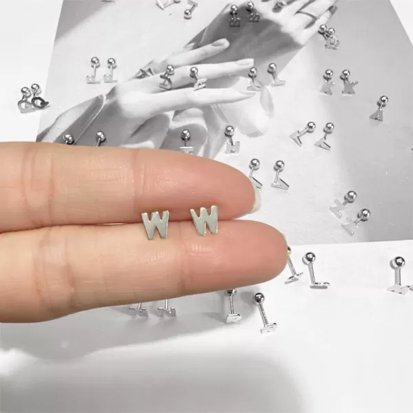 18G Tiny Initial Stud Earrings for Women Girls 925 Sterling Silver 14K Gold Plated Hypoallergenic Cute Small Alphabet Letter Cartilage Tragus 3mm Ball Screw Back Piercing Sensitive EarW Silver