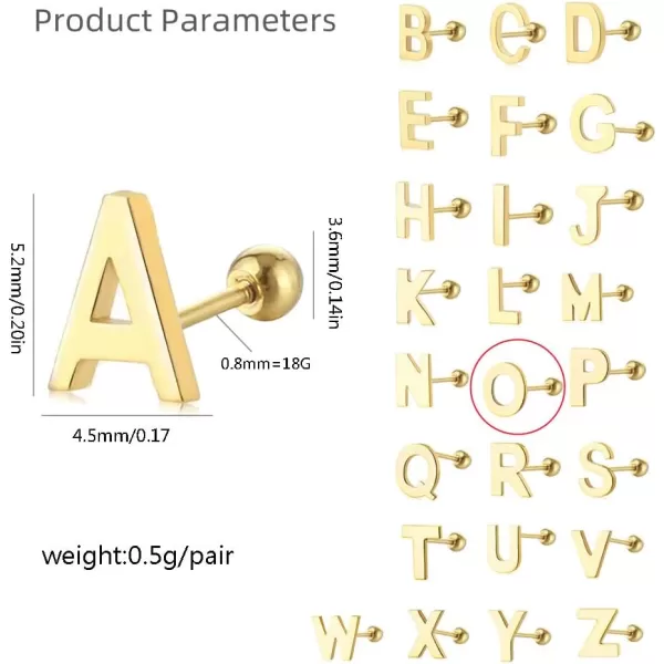 18G Tiny Initial Stud Earrings for Women Girls 925 Sterling Silver 14K Gold Plated Hypoallergenic Cute Small Alphabet Letter Cartilage Tragus 3mm Ball Screw Back Piercing Sensitive EarO Gold