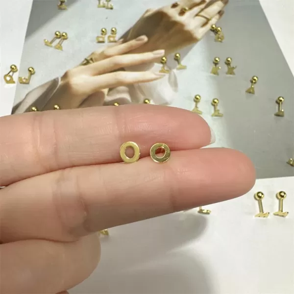 18G Tiny Initial Stud Earrings for Women Girls 925 Sterling Silver 14K Gold Plated Hypoallergenic Cute Small Alphabet Letter Cartilage Tragus 3mm Ball Screw Back Piercing Sensitive EarO Gold