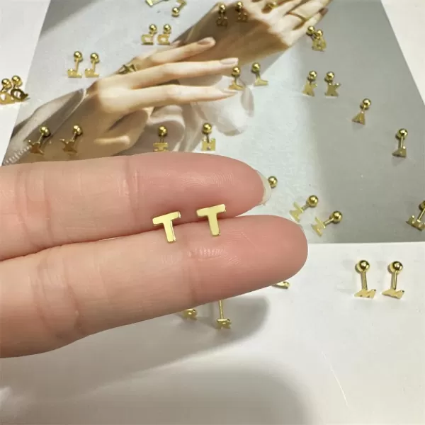 18G Tiny Initial Stud Earrings for Women Girls 925 Sterling Silver 14K Gold Plated Hypoallergenic Cute Small Alphabet Letter Cartilage Tragus 3mm Ball Screw Back Piercing Sensitive EarT Gold