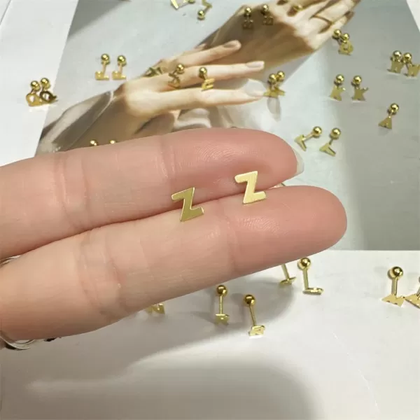 18G Tiny Initial Stud Earrings for Women Girls 925 Sterling Silver 14K Gold Plated Hypoallergenic Cute Small Alphabet Letter Cartilage Tragus 3mm Ball Screw Back Piercing Sensitive EarZ Gold