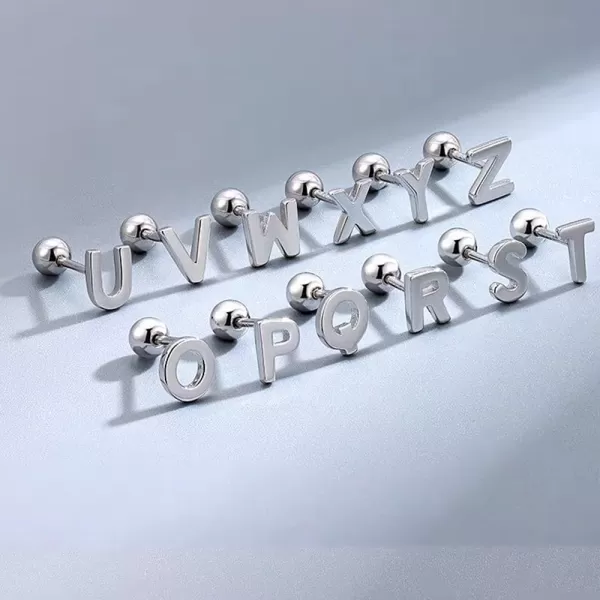 18G Tiny Initial Stud Earrings for Women Girls 925 Sterling Silver 14K Gold Plated Hypoallergenic Cute Small Alphabet Letter Cartilage Tragus 3mm Ball Screw Back Piercing Sensitive EarQ Silver