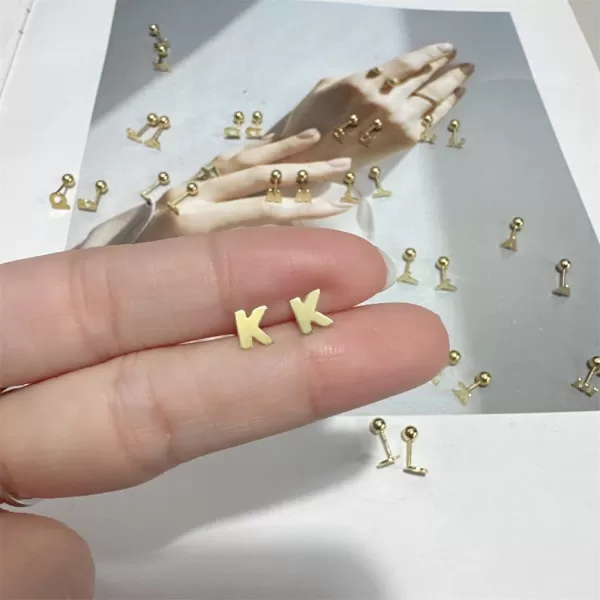 18G Tiny Initial Stud Earrings for Women Girls 925 Sterling Silver 14K Gold Plated Hypoallergenic Cute Small Alphabet Letter Cartilage Tragus 3mm Ball Screw Back Piercing Sensitive EarK Gold