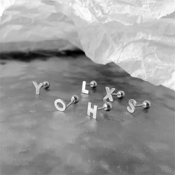 18G Tiny Initial Stud Earrings for Women Girls 925 Sterling Silver 14K Gold Plated Hypoallergenic Cute Small Alphabet Letter Cartilage Tragus 3mm Ball Screw Back Piercing Sensitive EarX Silver