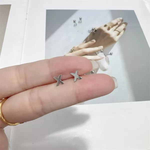 18G Tiny Initial Stud Earrings for Women Girls 925 Sterling Silver 14K Gold Plated Hypoallergenic Cute Small Alphabet Letter Cartilage Tragus 3mm Ball Screw Back Piercing Sensitive EarX Silver