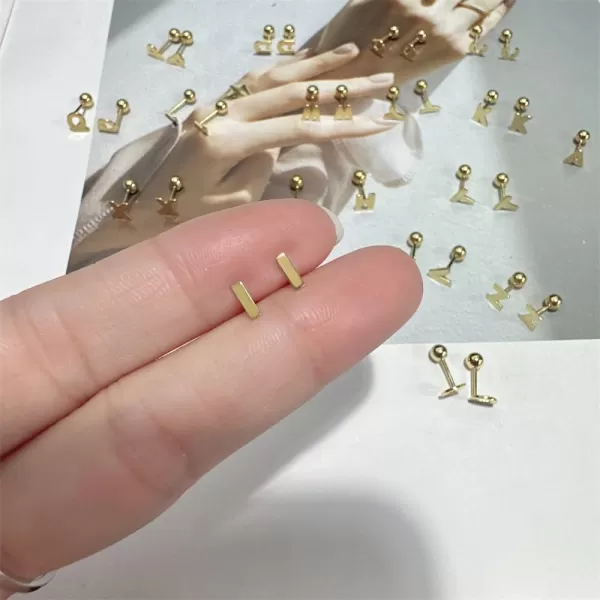 18G Tiny Initial Stud Earrings for Women Girls 925 Sterling Silver 14K Gold Plated Hypoallergenic Cute Small Alphabet Letter Cartilage Tragus 3mm Ball Screw Back Piercing Sensitive EarI Gold