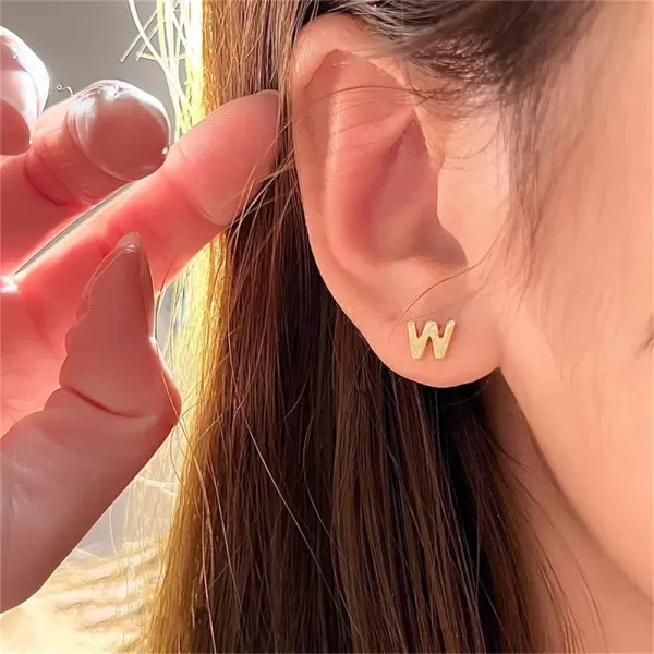 18G Tiny Initial Stud Earrings for Women Girls 925 Sterling Silver 14K Gold Plated Hypoallergenic Cute Small Alphabet Letter Cartilage Tragus 3mm Ball Screw Back Piercing Sensitive EarW Gold