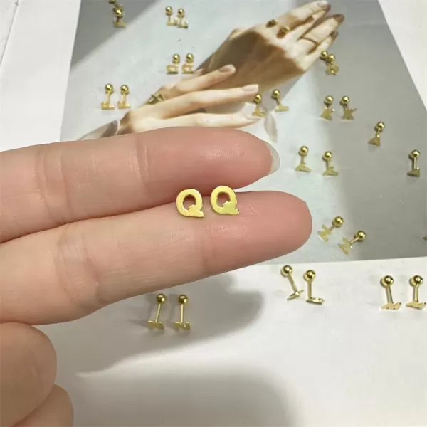 18G Tiny Initial Stud Earrings for Women Girls 925 Sterling Silver 14K Gold Plated Hypoallergenic Cute Small Alphabet Letter Cartilage Tragus 3mm Ball Screw Back Piercing Sensitive EarQ Gold