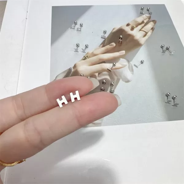18G Tiny Initial Stud Earrings for Women Girls 925 Sterling Silver 14K Gold Plated Hypoallergenic Cute Small Alphabet Letter Cartilage Tragus 3mm Ball Screw Back Piercing Sensitive EarH Silver