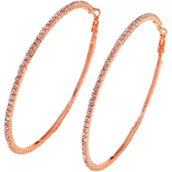 Large Rhinestone Hoop Earrings for Women Girls Hypoallergenic Extra Big 80mm Huggie CZ Hoops Dangle Drop Earring Fashion Chic Party Jewelry Gifts 3 inchRose Gold Pink CZ