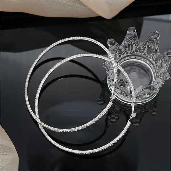 Large Rhinestone Hoop Earrings for Women Girls Hypoallergenic Extra Big 80mm Huggie CZ Hoops Dangle Drop Earring Fashion Chic Party Jewelry Gifts 3 inchSilver