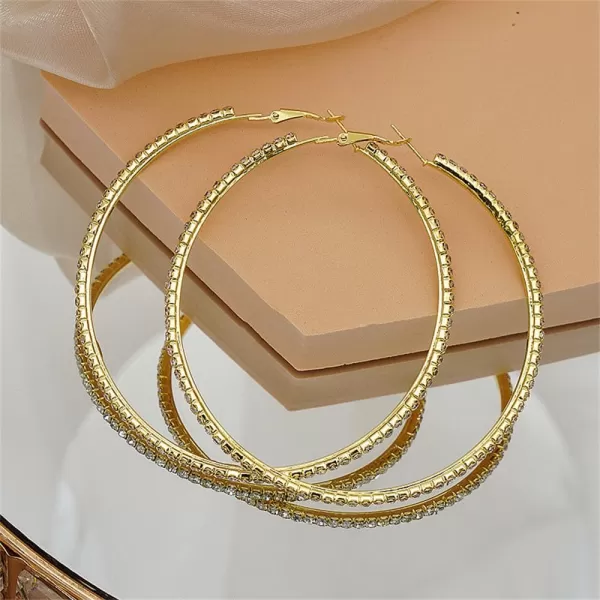 Large Rhinestone Hoop Earrings for Women Girls Hypoallergenic Extra Big 80mm Huggie CZ Hoops Dangle Drop Earring Fashion Chic Party Jewelry Gifts 3 inchGold