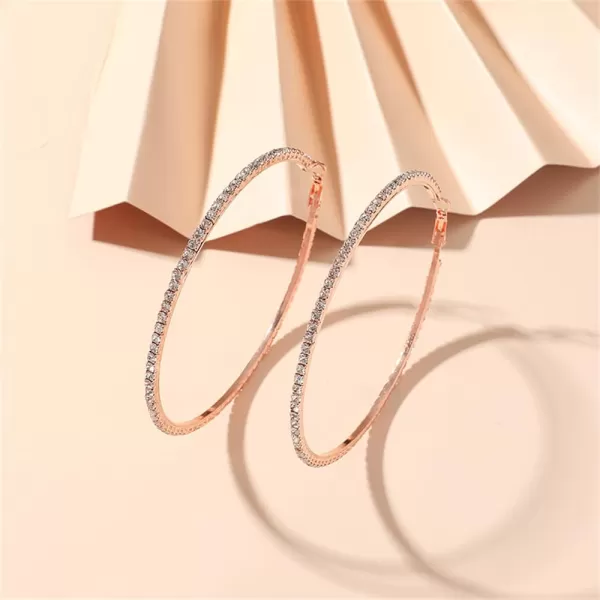 Large Rhinestone Hoop Earrings for Women Girls Hypoallergenic Extra Big 80mm Huggie CZ Hoops Dangle Drop Earring Fashion Chic Party Jewelry Gifts 3 inchRose Gold