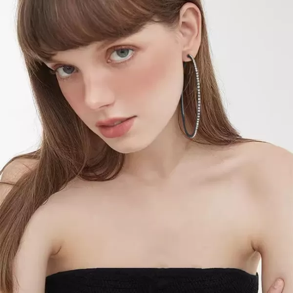 Large Rhinestone Hoop Earrings for Women Girls Hypoallergenic Extra Big 80mm Huggie CZ Hoops Dangle Drop Earring Fashion Chic Party Jewelry Gifts 3 inchBlack with Clear CZ