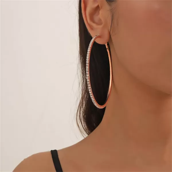 Large Rhinestone Hoop Earrings for Women Girls Hypoallergenic Extra Big 80mm Huggie CZ Hoops Dangle Drop Earring Fashion Chic Party Jewelry Gifts 3 inchRose Gold