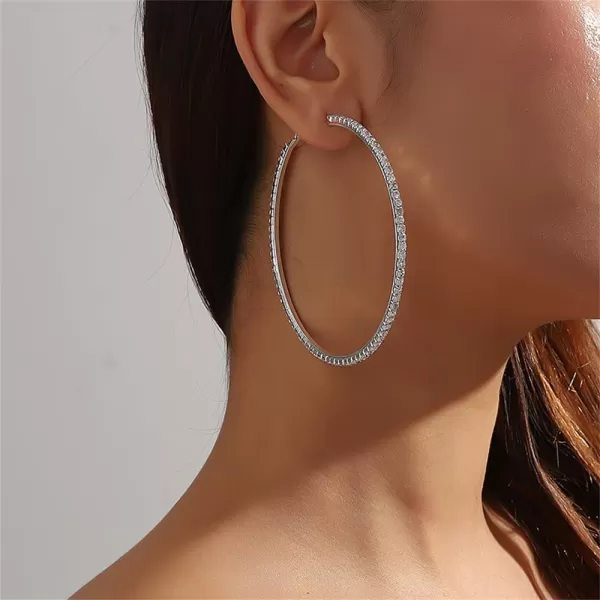 Large Rhinestone Hoop Earrings for Women Girls Hypoallergenic Extra Big 80mm Huggie CZ Hoops Dangle Drop Earring Fashion Chic Party Jewelry Gifts 3 inchSilver