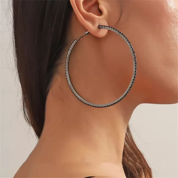 Large Rhinestone Hoop Earrings for Women Girls Hypoallergenic Extra Big 80mm Huggie CZ Hoops Dangle Drop Earring Fashion Chic Party Jewelry Gifts 3 inchBlack