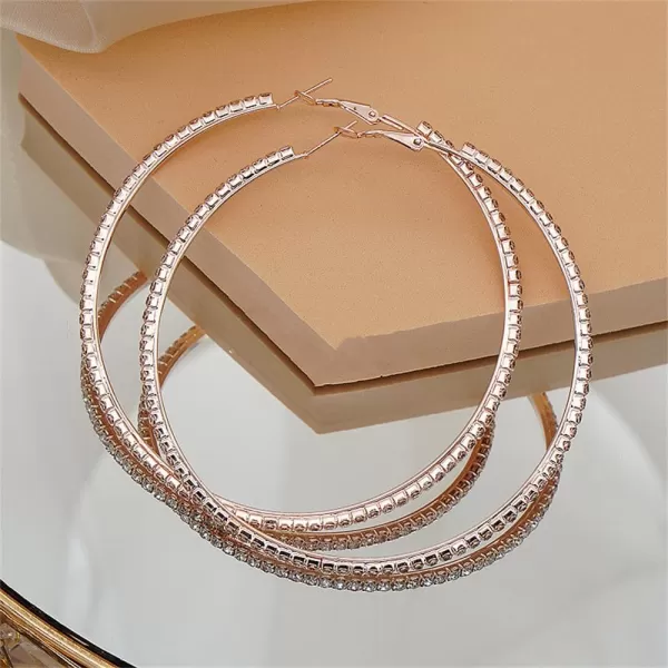 Large Rhinestone Hoop Earrings for Women Girls Hypoallergenic Extra Big 80mm Huggie CZ Hoops Dangle Drop Earring Fashion Chic Party Jewelry Gifts 3 inchRose Gold
