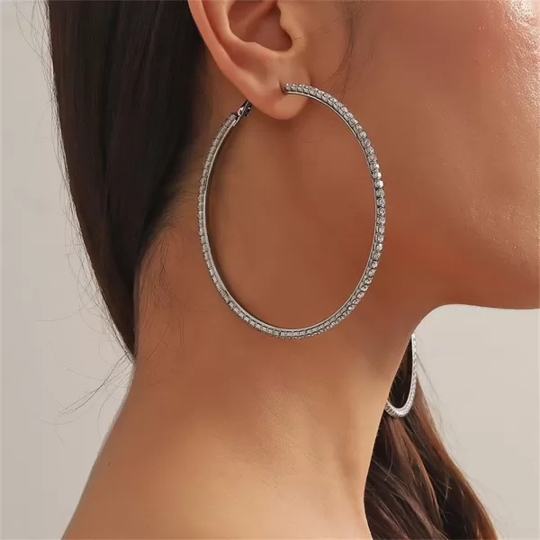 Large Rhinestone Hoop Earrings for Women Girls Hypoallergenic Extra Big 80mm Huggie CZ Hoops Dangle Drop Earring Fashion Chic Party Jewelry Gifts 3 inchBlack with Clear CZ