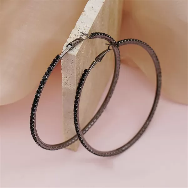 Large Rhinestone Hoop Earrings for Women Girls Hypoallergenic Extra Big 80mm Huggie CZ Hoops Dangle Drop Earring Fashion Chic Party Jewelry Gifts 3 inchBlack