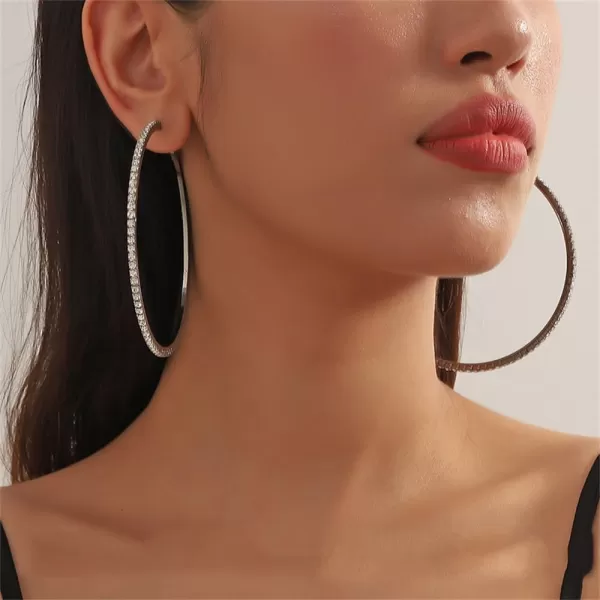 Large Rhinestone Hoop Earrings for Women Girls Hypoallergenic Extra Big 80mm Huggie CZ Hoops Dangle Drop Earring Fashion Chic Party Jewelry Gifts 3 inchBlack with Clear CZ