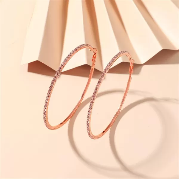 Large Rhinestone Hoop Earrings for Women Girls Hypoallergenic Extra Big 80mm Huggie CZ Hoops Dangle Drop Earring Fashion Chic Party Jewelry Gifts 3 inchRose Gold Pink CZ