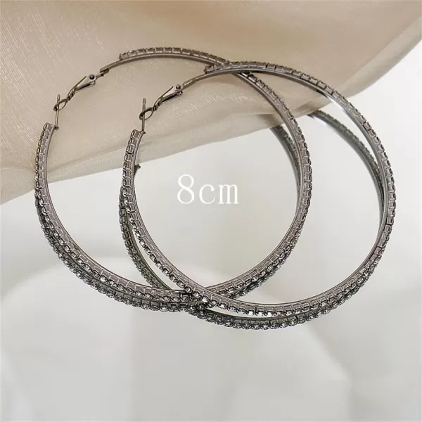 Large Rhinestone Hoop Earrings for Women Girls Hypoallergenic Extra Big 80mm Huggie CZ Hoops Dangle Drop Earring Fashion Chic Party Jewelry Gifts 3 inchBlack with Clear CZ