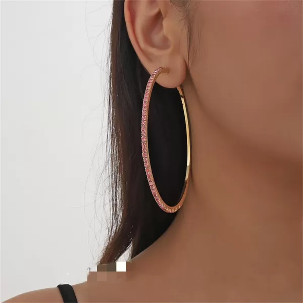 Large Rhinestone Hoop Earrings for Women Girls Hypoallergenic Extra Big 80mm Huggie CZ Hoops Dangle Drop Earring Fashion Chic Party Jewelry Gifts 3 inchGold with Pink CZ