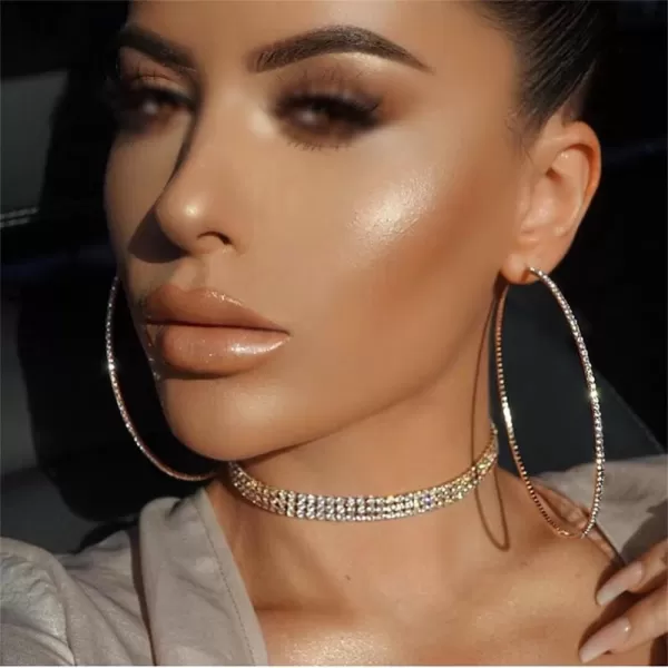 Large Rhinestone Hoop Earrings for Women Girls Hypoallergenic Extra Big 80mm Huggie CZ Hoops Dangle Drop Earring Fashion Chic Party Jewelry Gifts 3 inchGold