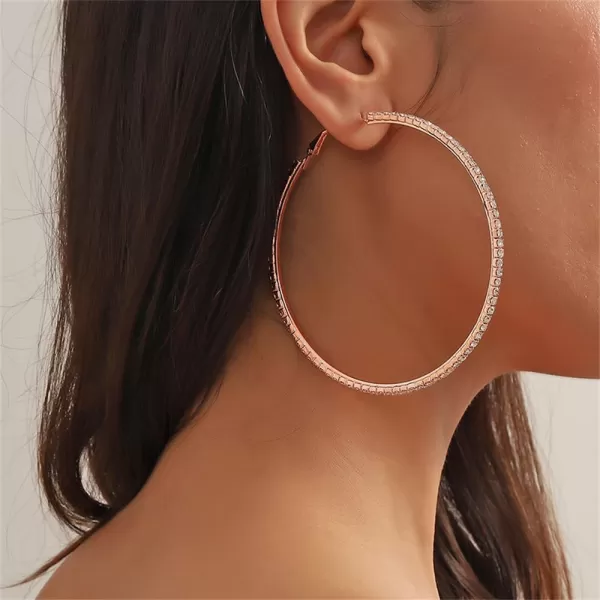Large Rhinestone Hoop Earrings for Women Girls Hypoallergenic Extra Big 80mm Huggie CZ Hoops Dangle Drop Earring Fashion Chic Party Jewelry Gifts 3 inchRose Gold