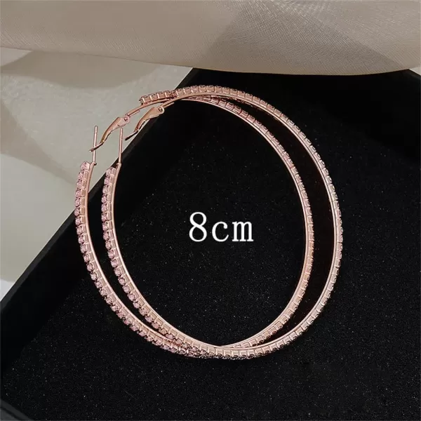 Large Rhinestone Hoop Earrings for Women Girls Hypoallergenic Extra Big 80mm Huggie CZ Hoops Dangle Drop Earring Fashion Chic Party Jewelry Gifts 3 inchRose Gold Pink CZ