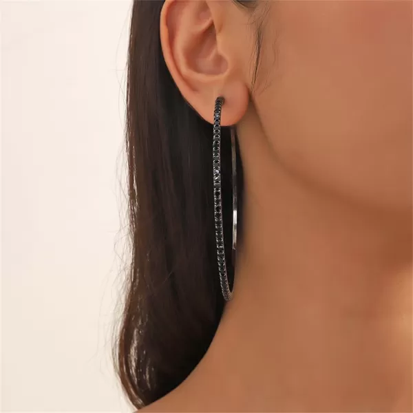 Large Rhinestone Hoop Earrings for Women Girls Hypoallergenic Extra Big 80mm Huggie CZ Hoops Dangle Drop Earring Fashion Chic Party Jewelry Gifts 3 inchBlack