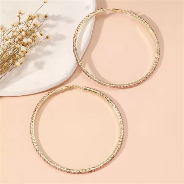 Large Rhinestone Hoop Earrings for Women Girls Hypoallergenic Extra Big 80mm Huggie CZ Hoops Dangle Drop Earring Fashion Chic Party Jewelry Gifts 3 inchGold