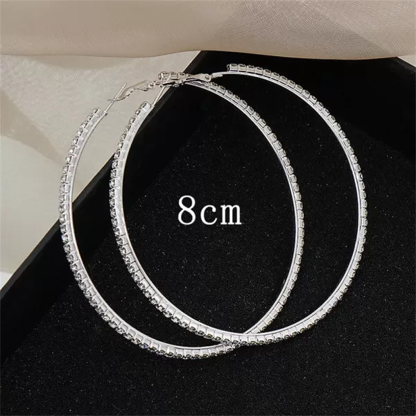 Large Rhinestone Hoop Earrings for Women Girls Hypoallergenic Extra Big 80mm Huggie CZ Hoops Dangle Drop Earring Fashion Chic Party Jewelry Gifts 3 inchSilver