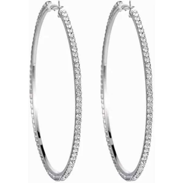 Large Rhinestone Hoop Earrings for Women Girls Hypoallergenic Extra Big 80mm Huggie CZ Hoops Dangle Drop Earring Fashion Chic Party Jewelry Gifts 3 inchSilver