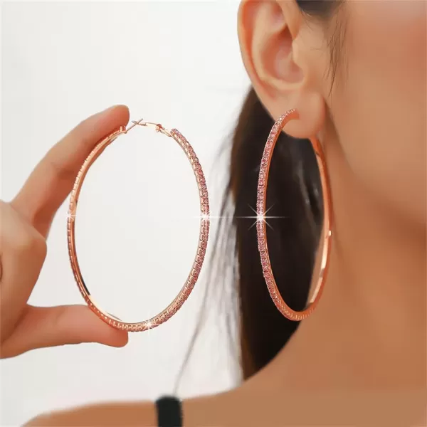 Large Rhinestone Hoop Earrings for Women Girls Hypoallergenic Extra Big 80mm Huggie CZ Hoops Dangle Drop Earring Fashion Chic Party Jewelry Gifts 3 inchRose Gold Pink CZ