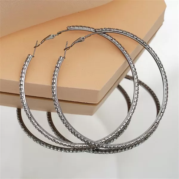 Large Rhinestone Hoop Earrings for Women Girls Hypoallergenic Extra Big 80mm Huggie CZ Hoops Dangle Drop Earring Fashion Chic Party Jewelry Gifts 3 inchBlack with Clear CZ