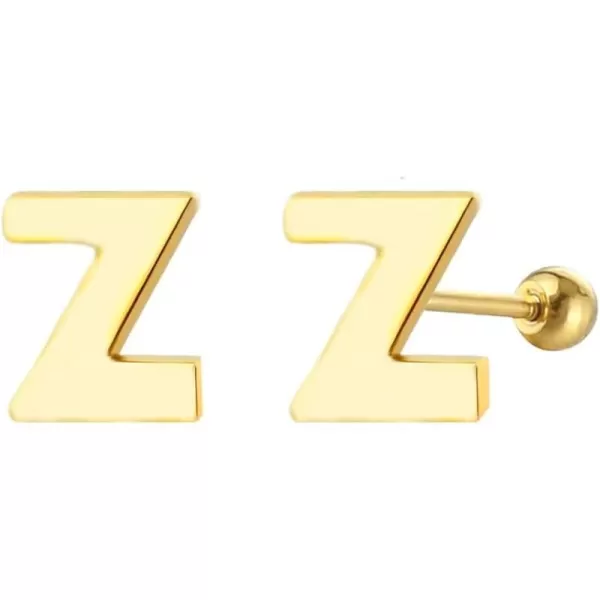 18G Tiny Initial Stud Earrings for Women Girls 925 Sterling Silver 14K Gold Plated Hypoallergenic Cute Small Alphabet Letter Cartilage Tragus 3mm Ball Screw Back Piercing Sensitive EarZ Gold
