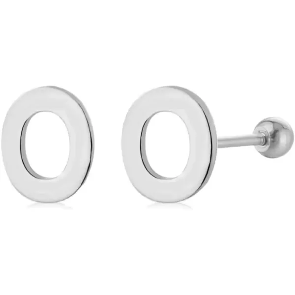 18G Tiny Initial Stud Earrings for Women Girls 925 Sterling Silver 14K Gold Plated Hypoallergenic Cute Small Alphabet Letter Cartilage Tragus 3mm Ball Screw Back Piercing Sensitive EarO Silver