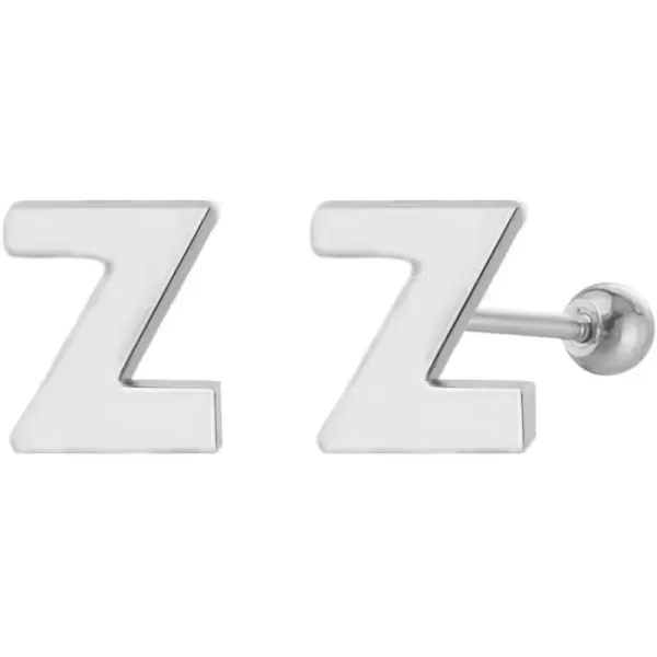 18G Tiny Initial Stud Earrings for Women Girls 925 Sterling Silver 14K Gold Plated Hypoallergenic Cute Small Alphabet Letter Cartilage Tragus 3mm Ball Screw Back Piercing Sensitive EarZ Silver