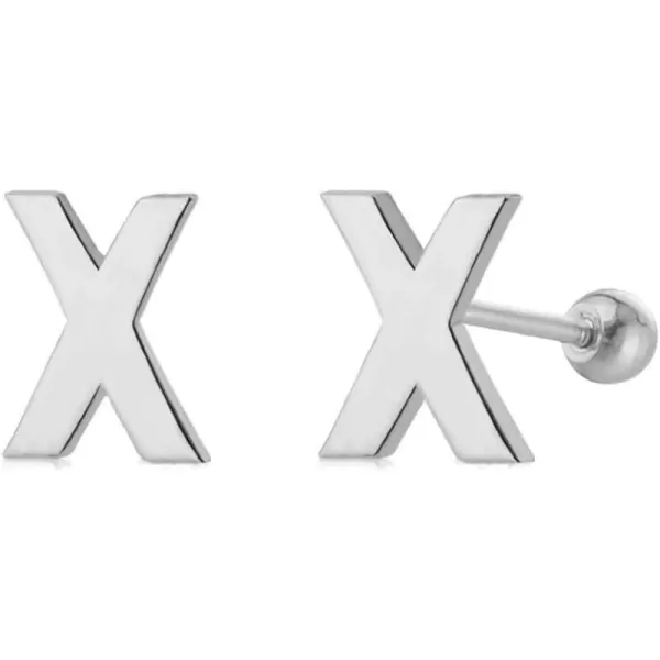 18G Tiny Initial Stud Earrings for Women Girls 925 Sterling Silver 14K Gold Plated Hypoallergenic Cute Small Alphabet Letter Cartilage Tragus 3mm Ball Screw Back Piercing Sensitive EarX Silver