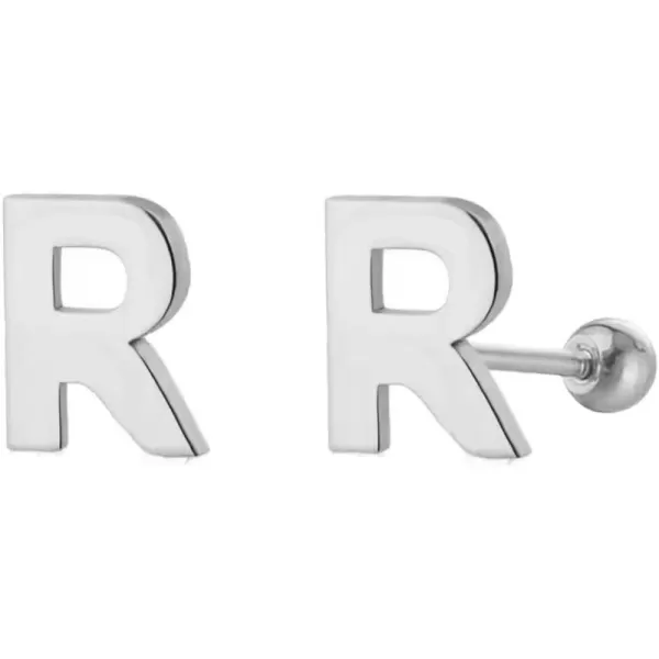 18G Tiny Initial Stud Earrings for Women Girls 925 Sterling Silver 14K Gold Plated Hypoallergenic Cute Small Alphabet Letter Cartilage Tragus 3mm Ball Screw Back Piercing Sensitive EarR Silver