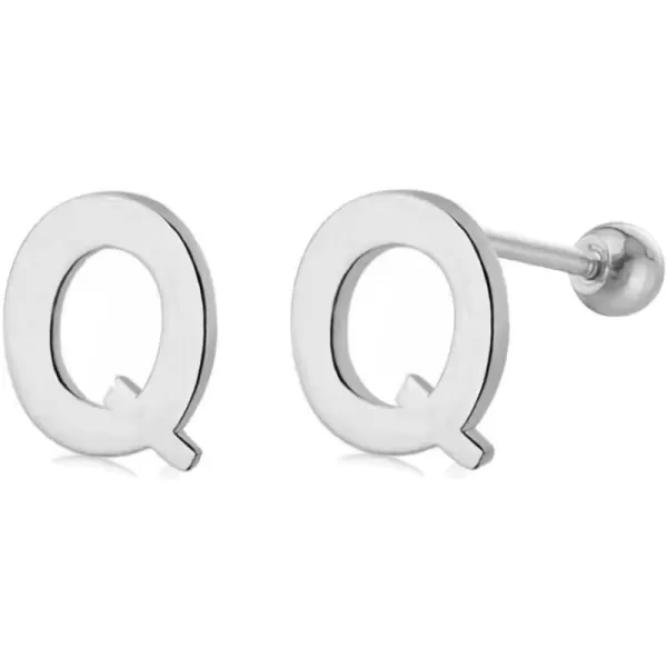 18G Tiny Initial Stud Earrings for Women Girls 925 Sterling Silver 14K Gold Plated Hypoallergenic Cute Small Alphabet Letter Cartilage Tragus 3mm Ball Screw Back Piercing Sensitive EarQ Silver
